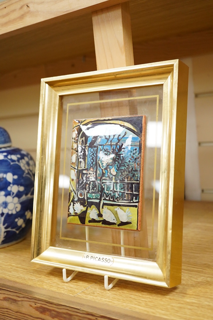 After Pablo Picasso, 1986, ‘The Pigeons’, a print on convex panel, applied plaque to the frame, 24cm high
